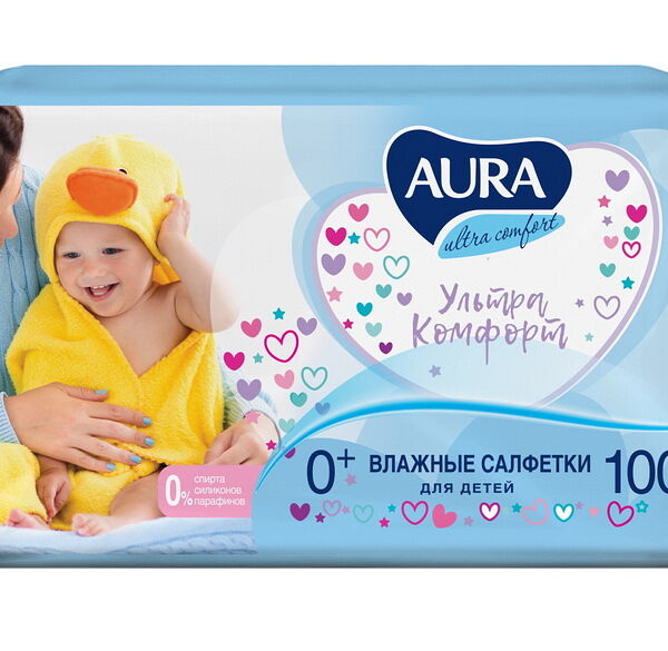 AURA ULTRA COMFORT Влажные салфетки для детей 100 шт. КК/12