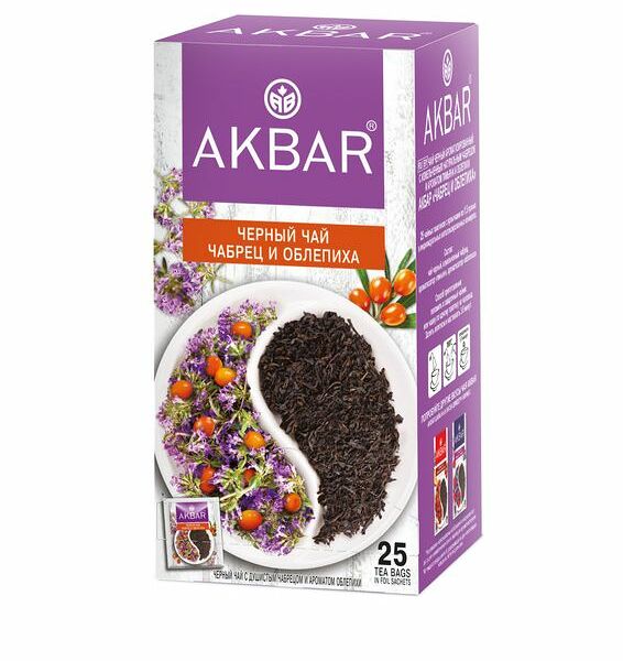 Чай Akbar черный чабрец-тимьян-облепиха в пакетиках, 25пак, 37.5г