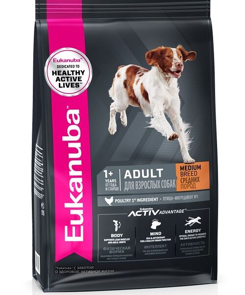 Корм Eukanuba Dog для взрослых собак средних пород Курица, 3 кг