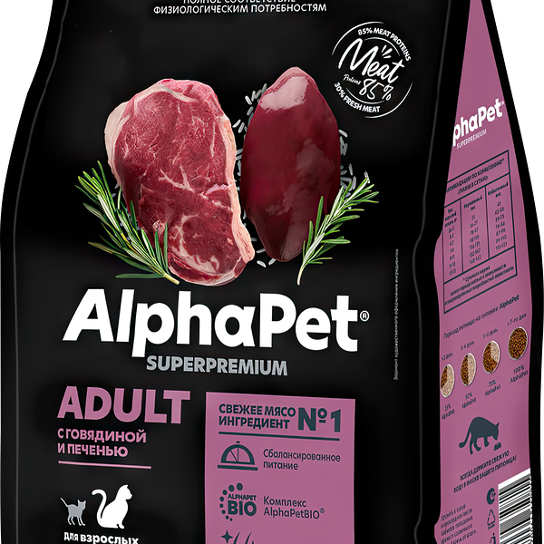 Сухой корм AlphαPet AlphαPet Superpremium с говядиной и печенью для взрослых кошек 