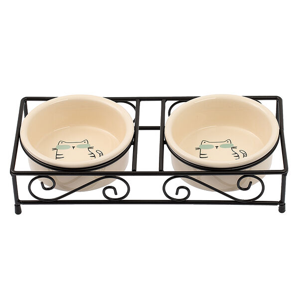 Миска двойная с киской 12,5см белая керамика