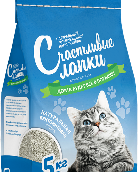 Наполнитель бентонитовый для кошачьего туалета Счастливые лапки эконом комкующийся 5 кг