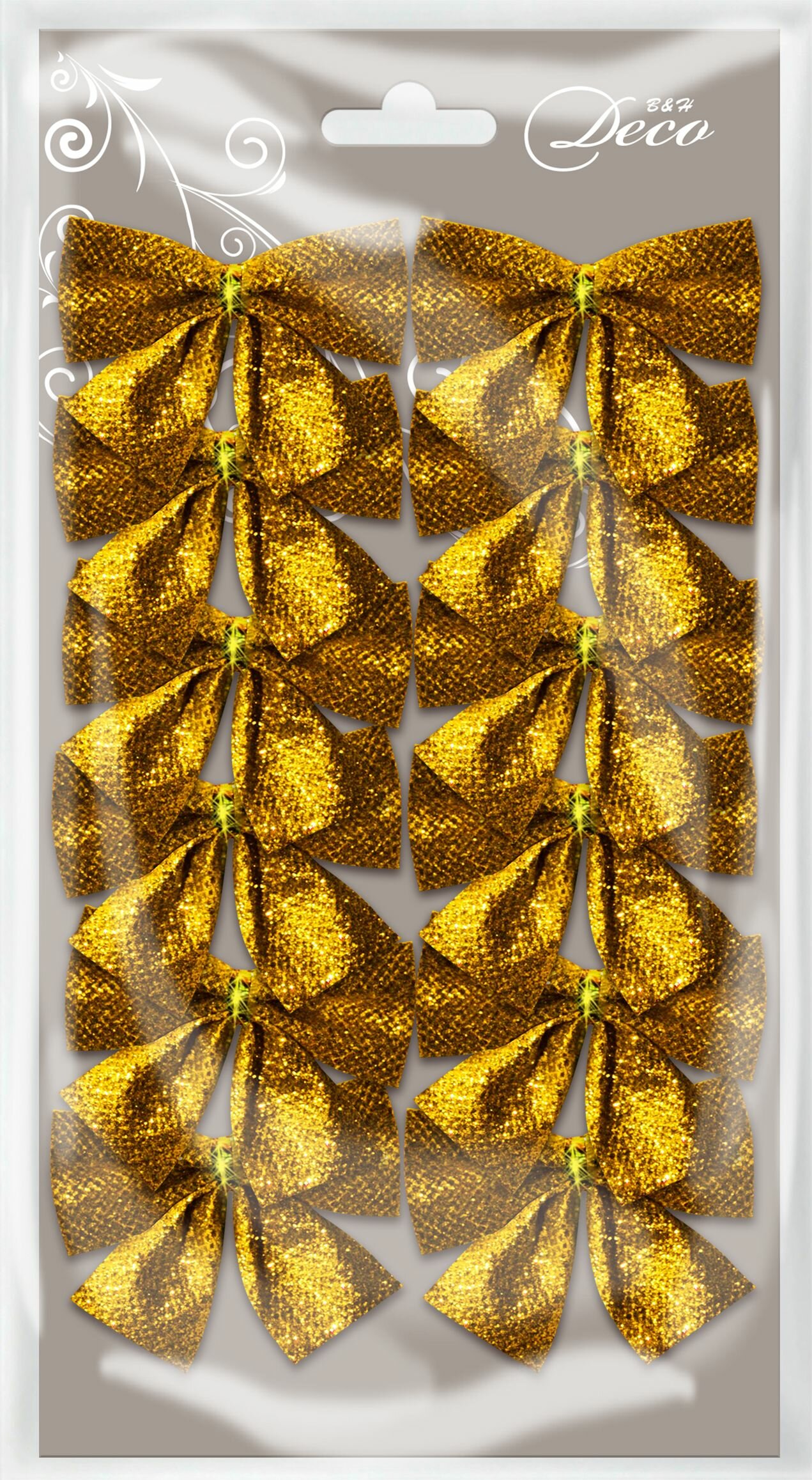 

Банты тканевые B&H с глиттером золото в наборе 12 шт.