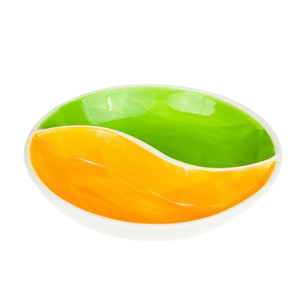 Миска с разделителем 12,5 см оранжево-зеленая керамика