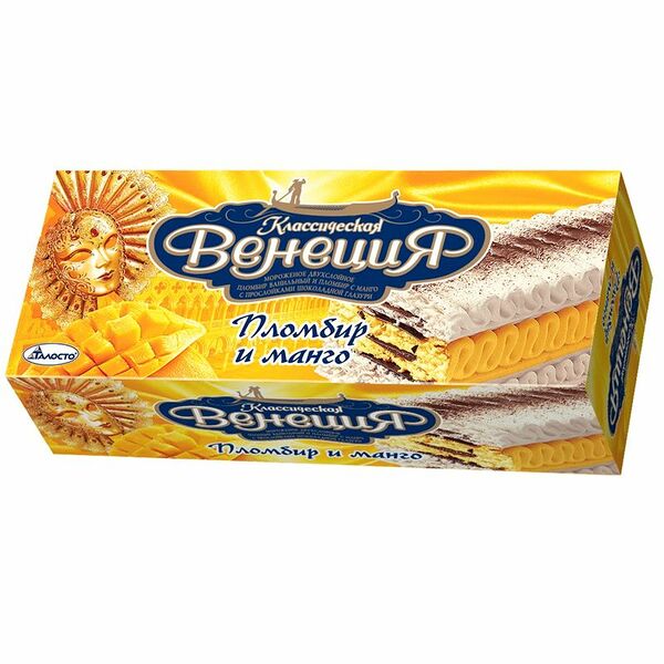 Мороженое рулет Талосто Классическая Венеция Пломбир и Манго 12% 450г