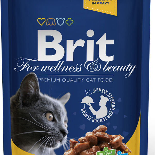 Корм для кошек Brit кусочки с курицей и индейкой