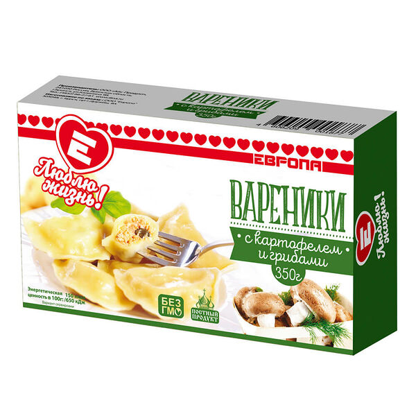 Вареники Люблю Жизнь с картофелем грибами 350г
