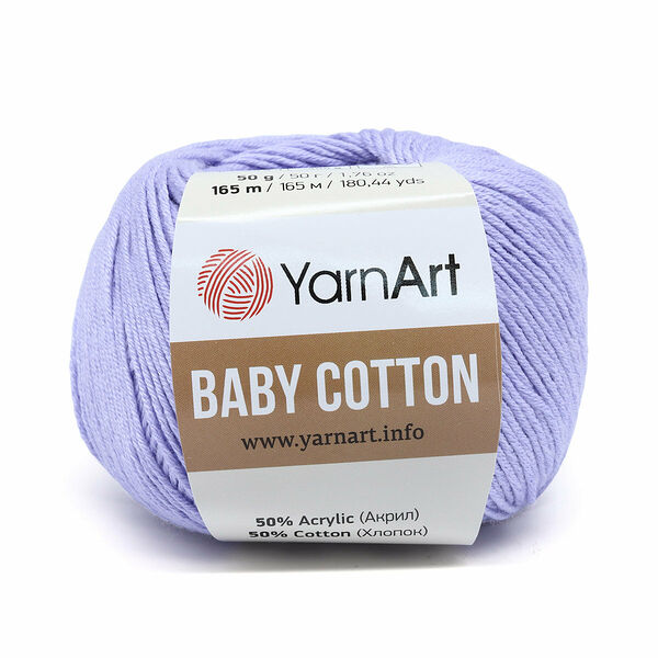 Пряжа YarnArt 'Baby Cotton' 50гр 165м (50% хлопок, 50% акрил)(417 светло-сиреневый),шт