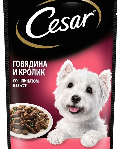 Корм для взрослых собак Cesar Говядина и кролик со шпинатом в соусе