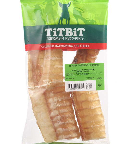 Лакомство для собак Titbit Трахея говяжья резаная мягкая упаковка 70 г