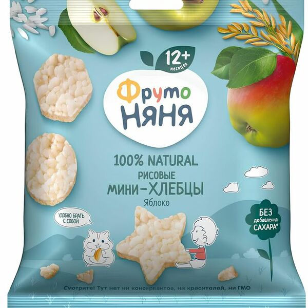 Мини-хлебцы ФрутоНяня рисовые с яблоком 30г