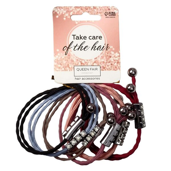Резинка для волос Queen Fair Делия, 6 шт, 5 см, бусинки/блеск