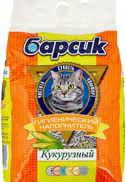 Наполнитель для кошачьего туалета Барсик Кукурузный впитывающий 4.54л