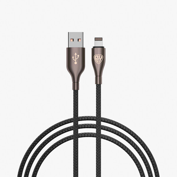 Кабель для зарядки BY керамика ip 1 м 2.4 а быстрая зарядка, тканевая оплётка, черный