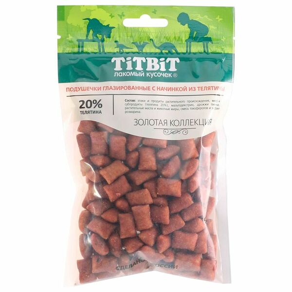 Лакомство для собак Titbit Подушечки глазированные с начинкой из телятины 100 г