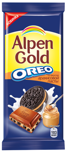 

Шоколад Alpen Gold Oreo Молочный с арахисовой пастой и печеньем 95 г