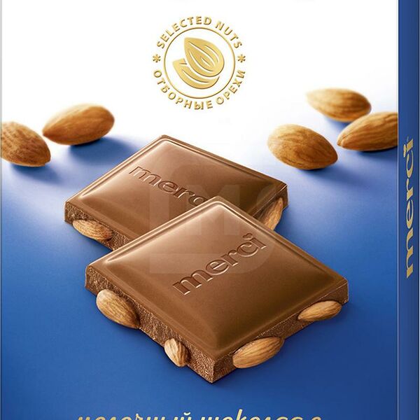 Шоколад молочный Merci с цельным миндалём
