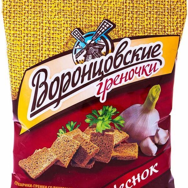 Сухарики-гренки Воронцовские ржаные со вкусом чеснока, 60г