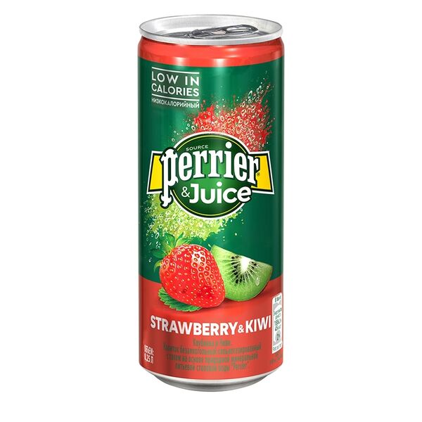 Напиток газированный Perrier&Juice с соком клубники и киви, металлическая банка 250 мл