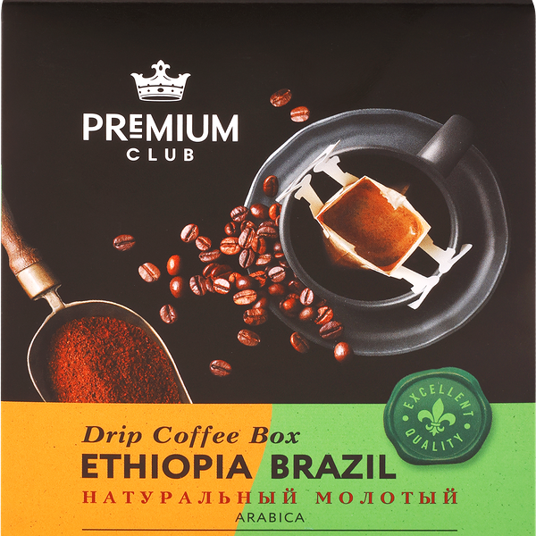 Кофе молотый PREMIUM CLUB Ethiopia/Brazil в индивидуальных фильтр-пакетах, 5шт
