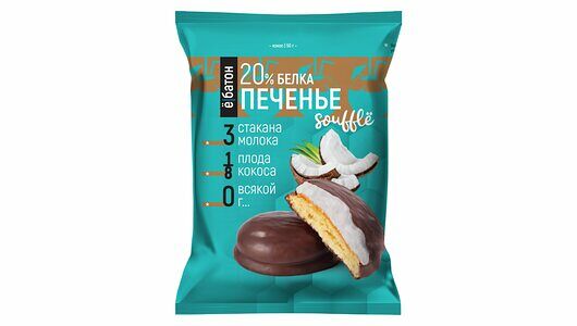  Ё БАТОН Печенье протеиновое 20% белка со вкусом кокоса, глазированное 50 г 1 шт