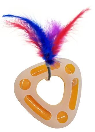 HOMECAT Игрушка для кошек Трэк треугольный пластиковый с мячиком и перьями на пружине 25х7см