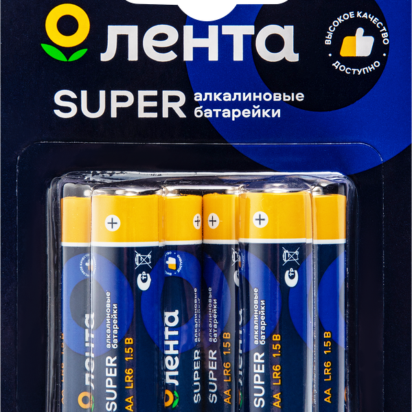 Элемент питания ЛЕНТА АА, LR6, 1,5В, алкалиновый Арт. ALR606, 6шт