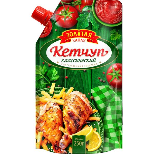 Кетчуп Золотая капля Классический 1кат пак д/п с дозатором 250г