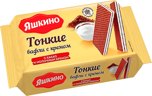 Вафли тонкие Яшкино с какао и молочным кремом, 144г