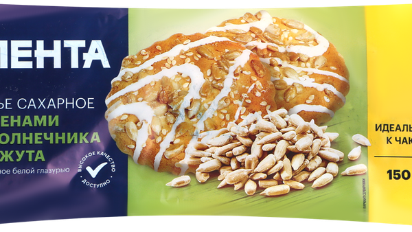 Печенье сахарное ЛЕНТА с семенами подсолнечника и кунжута декорированное белой глазурью