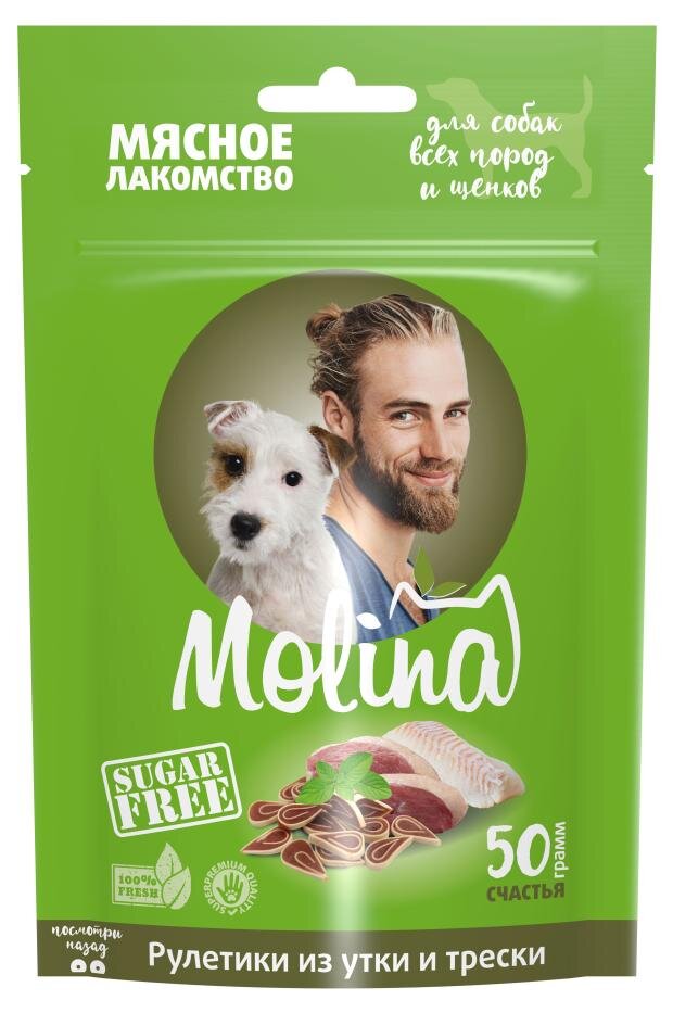 

Лакомство для собак Molina рулетики из утки и трески 50 г