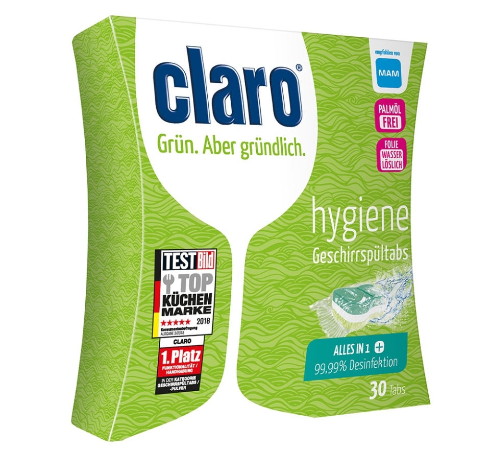 

Таблетки для мытья посуды в посудомоечных машинах гигиенические дезинфицирующие ECO, CLARO, 30 шт., Австрия