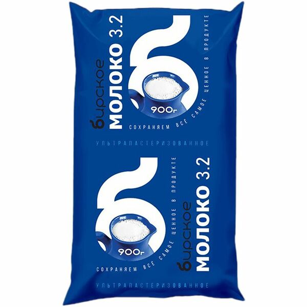 Молоко Бирское ультрапастеризованное 3,2%, 900мл