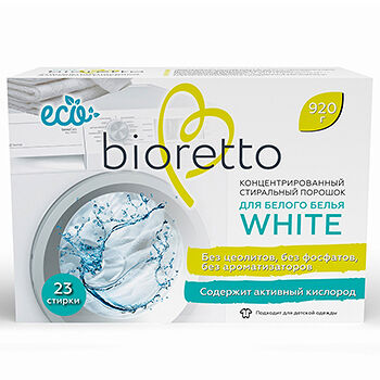 Экологичный стиральный порошок для белого белья концентрированный bioretto 920 г, Россия