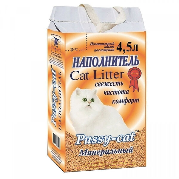 Наполнитель Pussy-cat для кошачьего туалета минеральный впитывающий 2 кг.