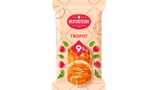 Творог 9%, Вкуснотеево, 180 г