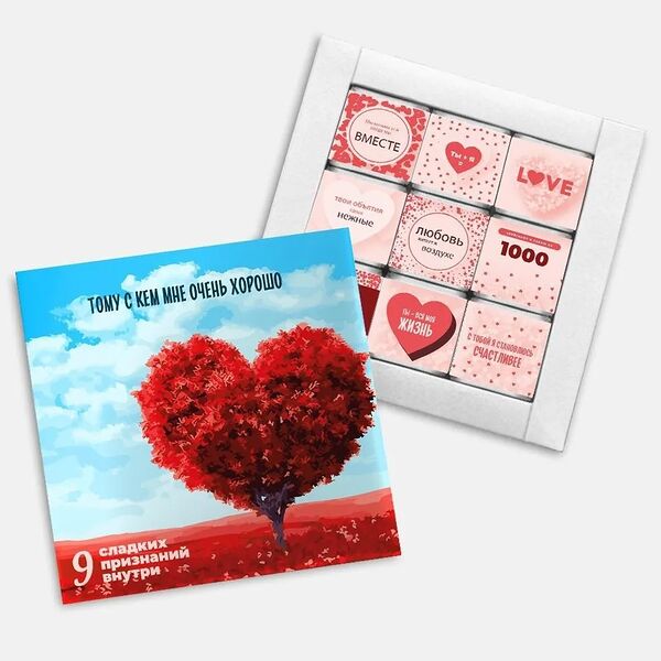 Шоколад в наборе 9*5 гр  9 сладких признаний внутри 