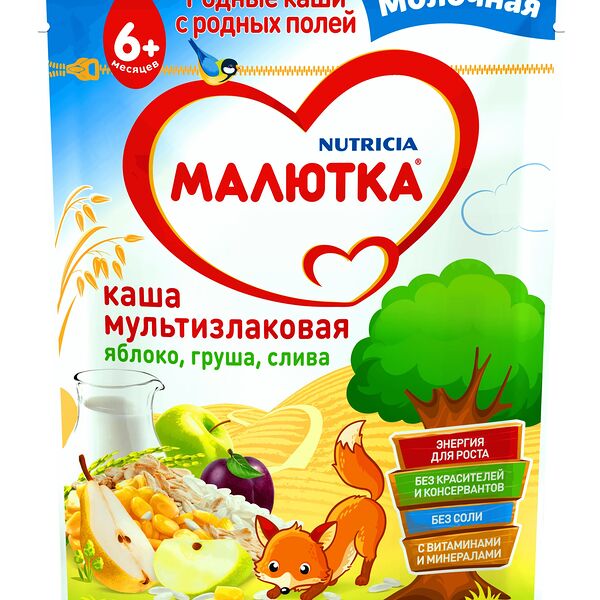 Малютка каша молочная мультизлаковая со смесью фруктов 220 гр