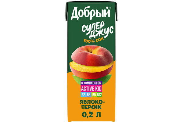 Сок Добрый Active kid яблоко персик обогащенный витаминным комплексом с 11 месяцев