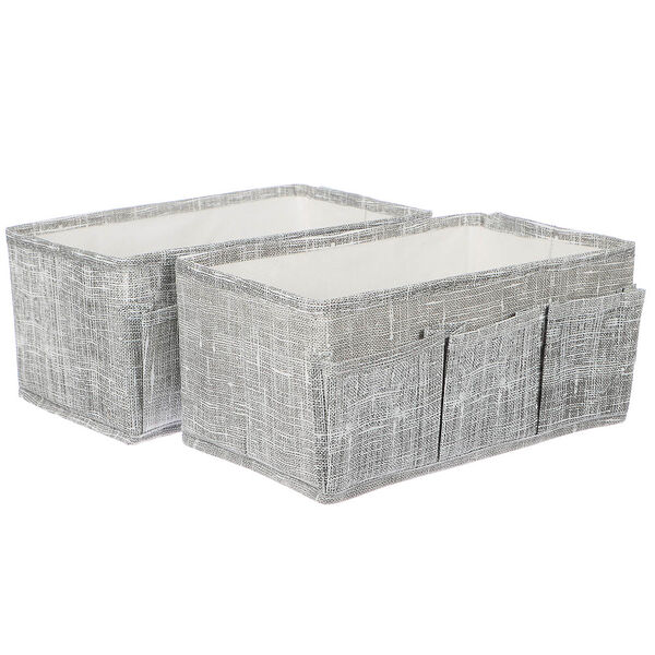 Vetta лён комплект коробов с 3 объемными карманами, 2 шт, текстиль, 25х15х12см,серый