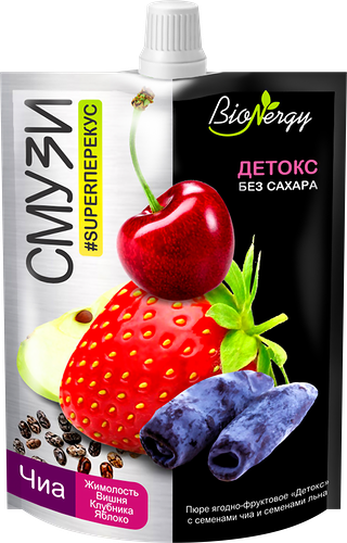 Смузи BioNergy Детокс жимолость, вишня, клубника, яблоко, семена чиа