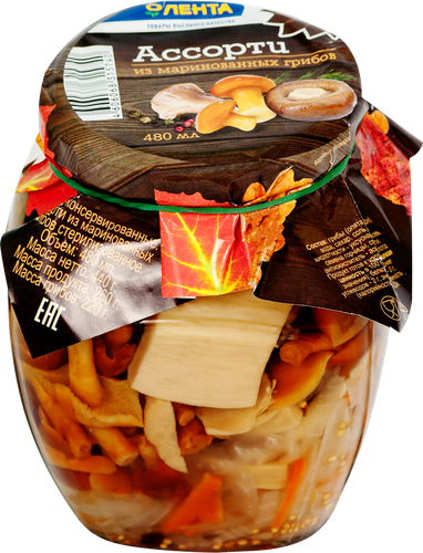 

Ассорти из маринованных грибов ЛЕНТА 480 мл