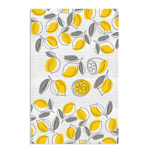 Полотенце кухонное Лимоны графика, размер: 35х60см, вафельное, плотность 230 г/м2, 100% хлопок, шелкография