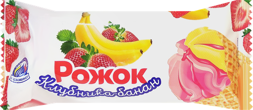 

Мороженное Новгородский хладокомбинат с ароматом клубники и банана, с глазурью 12%, с змж, вафельный рожок 100 г