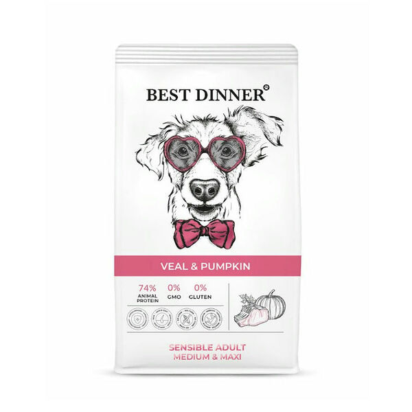 Best Dinner Sensible Adult Medium&Maxi сухой корм для собак средних и крупных пород Телятина и тыква