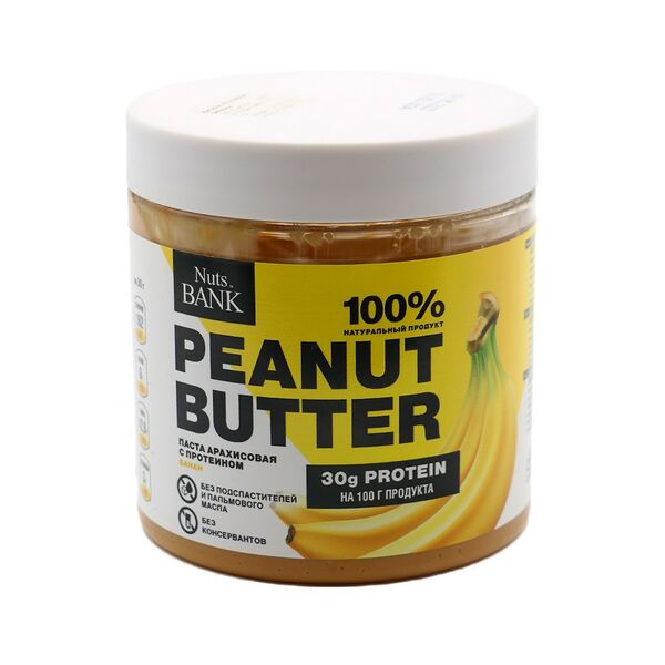 Паста арахисовая с протеином Nuts bank тертый с протеином с банановым вкусом 500г