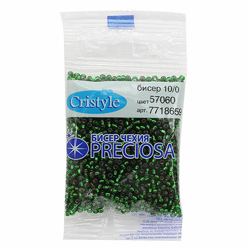 (57060) 331-19001-10/0 Бисер прозрачный с сереб. центр. 10/0, круг.отв., 20гр Preciosa,упак