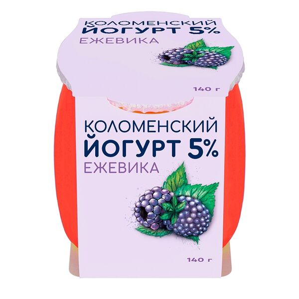 Йогурт «Ежевика» 5%, «Коломенский», 140 г, Россия, БЗМЖ