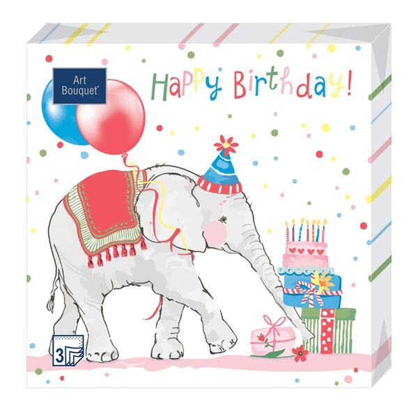 Салфетки бумажные Art Bouquet 3 слоя, День рождение слона, 33х33 см, 20 шт.