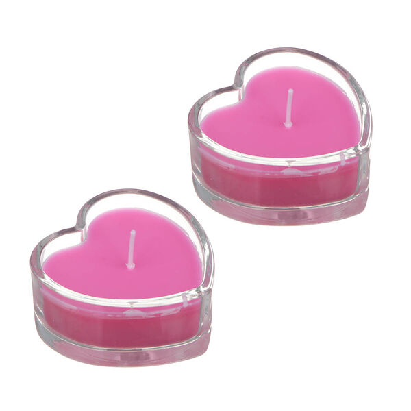 Ladecor набор свечей в стеклянном подсвечнике в виде сердца, 2 шт, парафин, цвет розовый